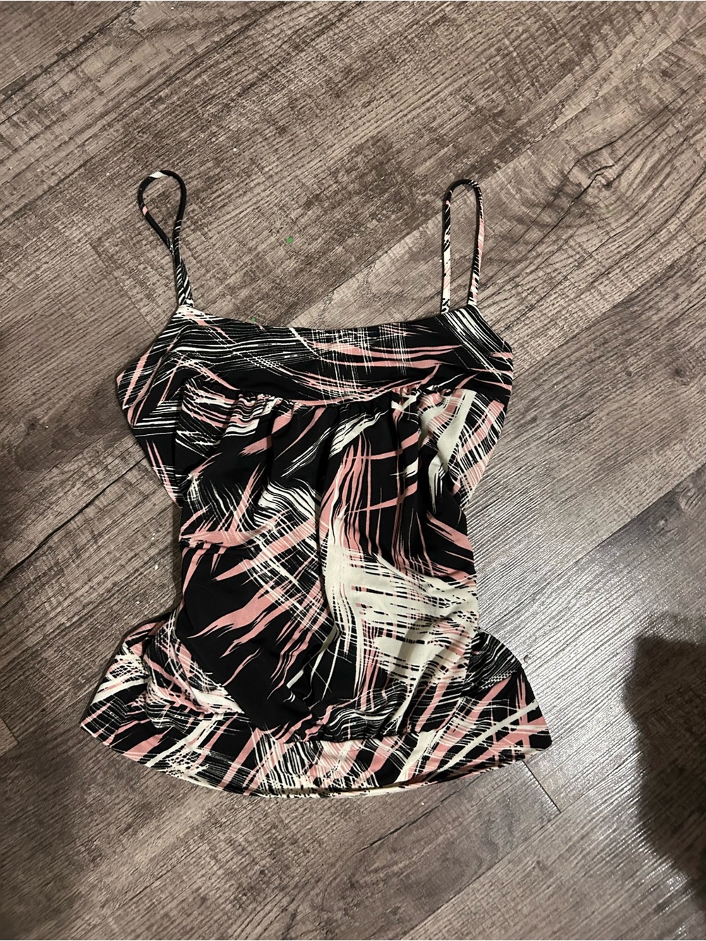 MCM Black Tank Top with Pink and Cream Abstract Brushstroke Print